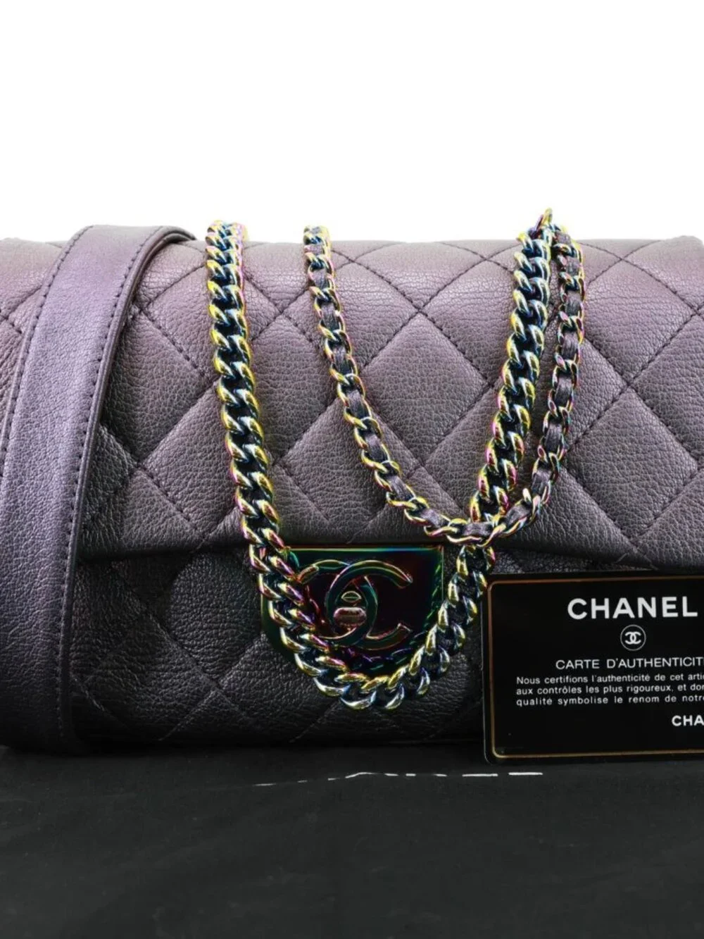 Chanel Double Carry Waist Flap Small Iridescent Quilted Goatskin Chain Shoulder